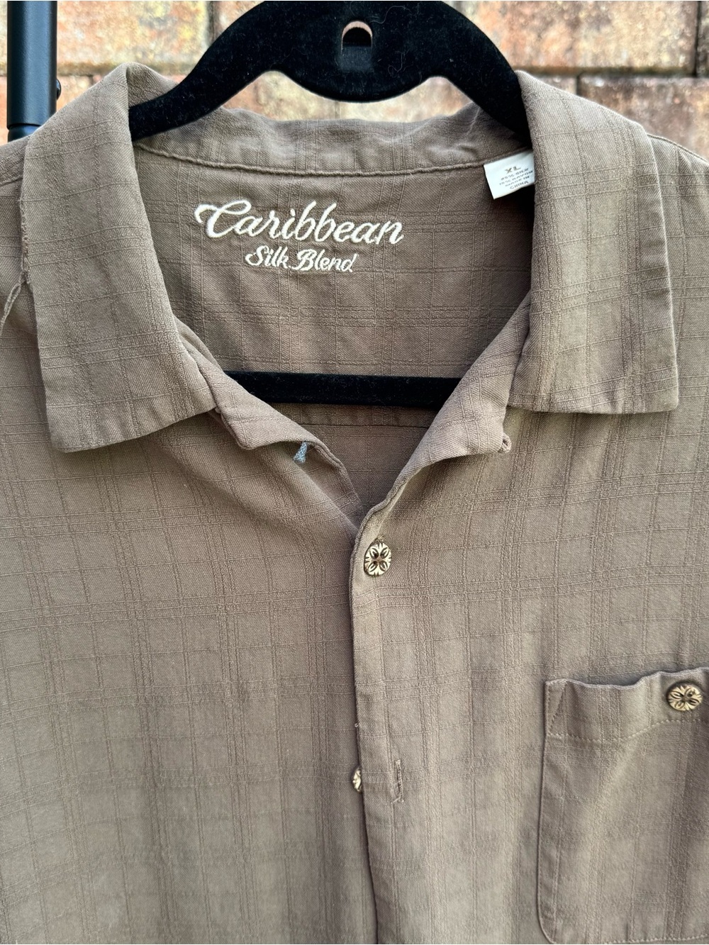 Caribbean Short-Sleeve Button-Down Shirt in Taupe Brown